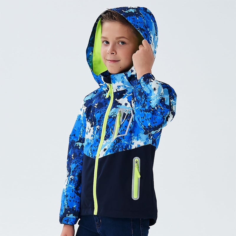 MGEOY Boys Rain Jacket Lightweight Waterproof Hooded Fleece Lined Raincoat Windbreakers for Kids Blue 10/12 - Image 2